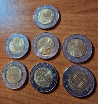 7 Monete Lire Italiane 500 L. Diverse Emissioni