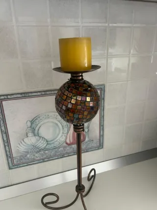 Portacandele in ferro con sfera mosaico