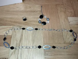 Conjunto Collar, anillo y Pulsera Plateado y Negro