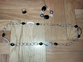 Conjunto Collar, anillo y Pulsera Plateado y Negro