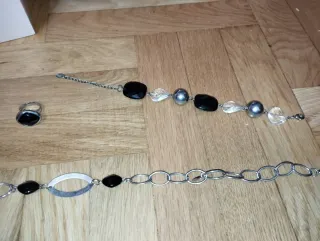 Conjunto Collar, anillo y Pulsera Plateado y Negro