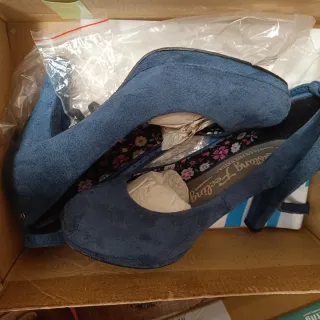 Zapatos Mustang Tacon Azul ante