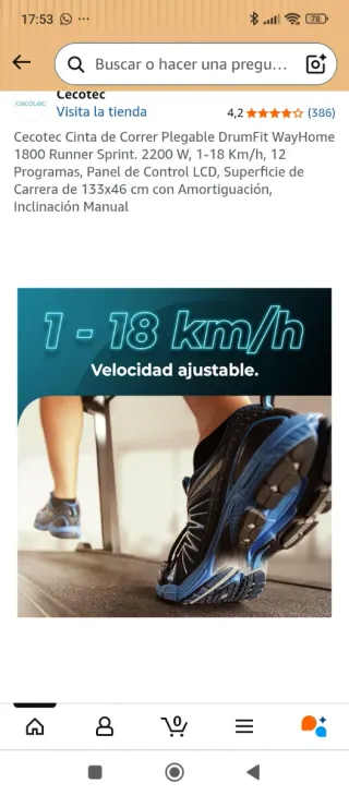 Cinta de Correr Cecotec 1800 Runner Sprint