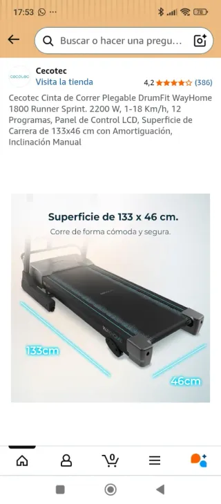 Cinta de Correr Cecotec 1800 Runner Sprint