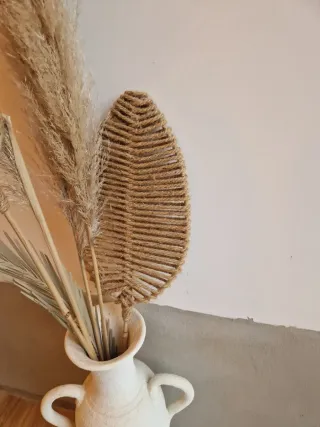 Jarrón Decorativo con Plumas Beige