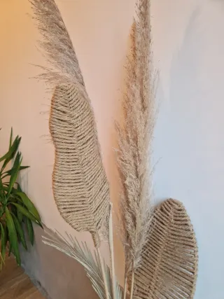 Jarrón Decorativo con Plumas Beige
