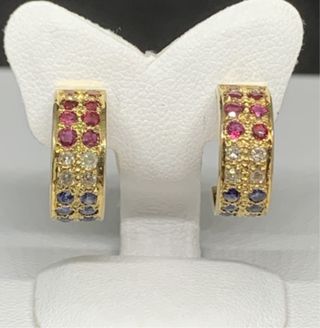 Pendientes Oro 9K Diamantes y Zafiros 3,54g