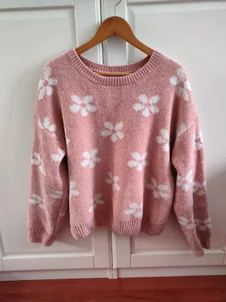 Jersey rosa con flores blancas, Talla L