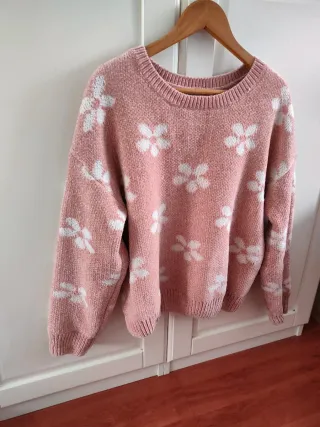 Jersey rosa con flores blancas, Talla L