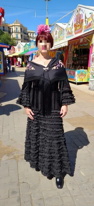Traje Flamenca Licra Gruesa Negro Talla L