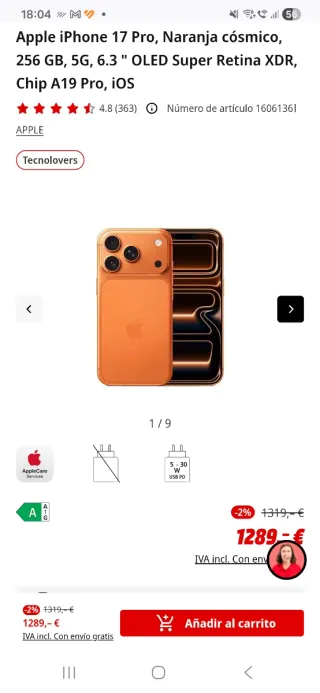 iPhone 17 Pro Naranja Cósmico 256GB 5G