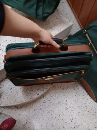 Juego de maletas y bolsos verde y marrón