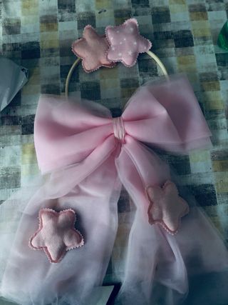 Fiocco nascita bimba rosa tulle stelle
