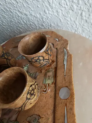 Bandeja piedra y nacar china con vasos