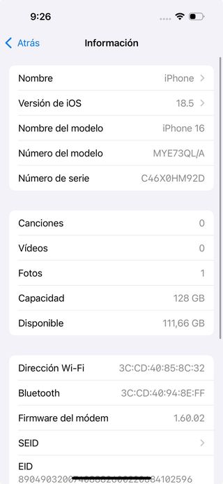 iPhone 16 a Estrenar, sin uso, sin ciclos de carga