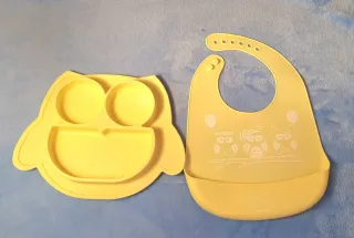 Set Babero y Plato BLW Búho Amarillo