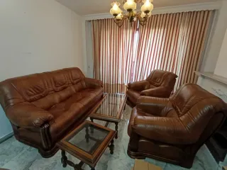 Mesa de centro y auxiliar madera y cristal