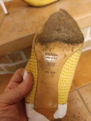 Prada Décolleté Pelle Struzzo Bianca e paia n.38,5