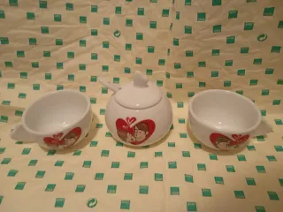 2 Tazzine Zuccheriera cucchiaino vassoio amore