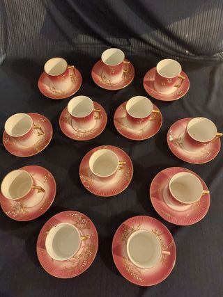Juego de café antiguo rosa y dorado
