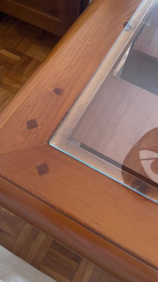 Mesa auxiliar salón madera y cristal