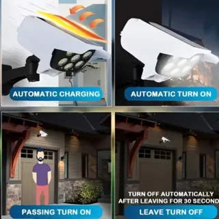 2 Focos Solares LED Simulador Cámara Vigilancia