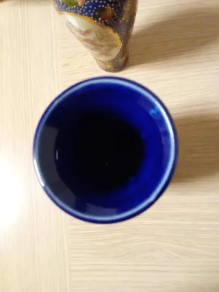 Jarrón Kutani Azul Cobalto Flores