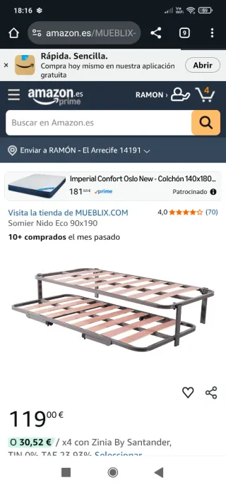 Cama y cama supletoria,cama nido 90x200