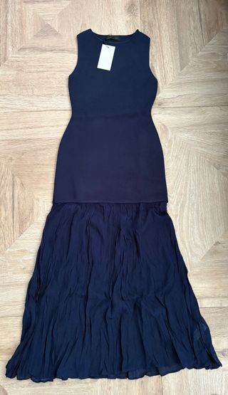 Vestido Zara azul marino punto y falda plisada