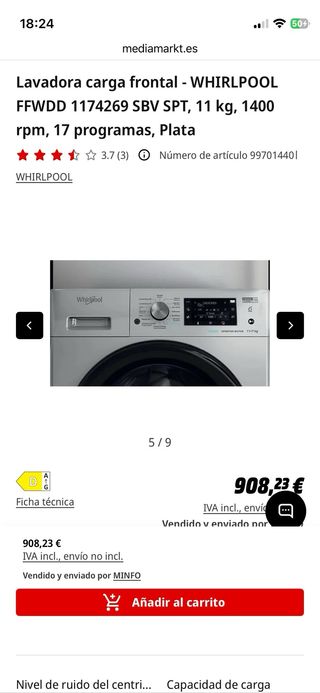 Lavadora Secadora Whirlpool Plata 11+7 kg