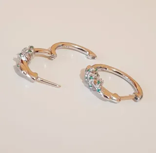 Pendientes aro rama verde plata