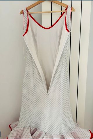 Vestido Flamenca Blanco Lunares Azules