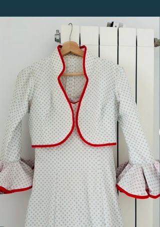 Vestido Flamenca Blanco Lunares Azules