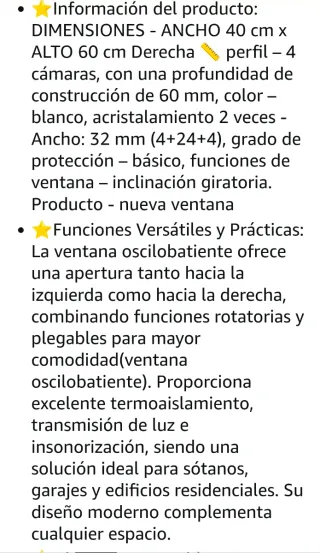 Ventana PVC BauPLAZA 50x110 derecha Oscilobatiente