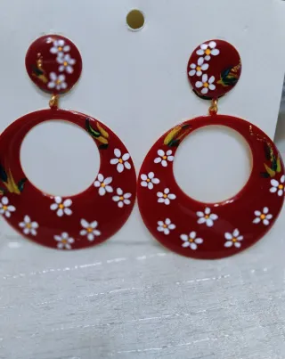 Pendientes Flamenca Metal Lacado Verde Dorado