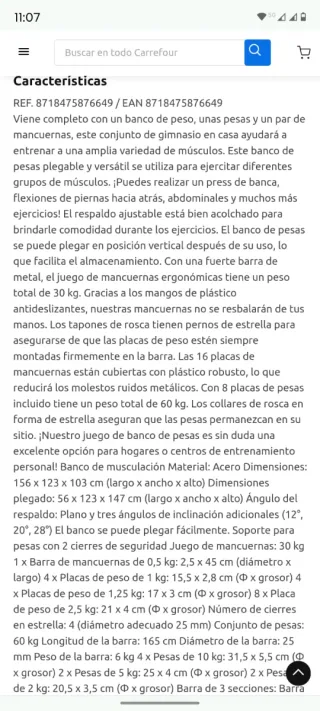 Banca de pesas y mancuernas