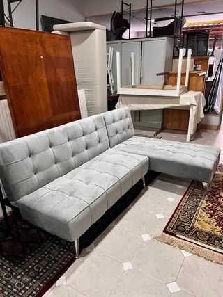 Sofá Cama Gris Tela y Metal