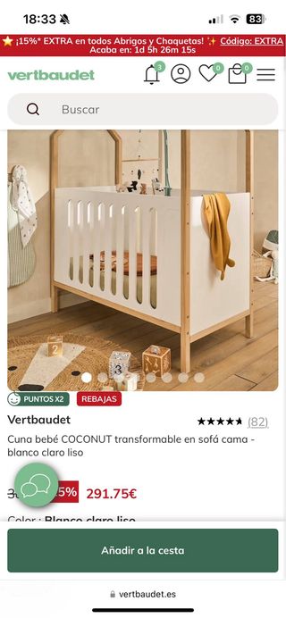 Cuna evolutiva Coconut Vertbaudet + colchon