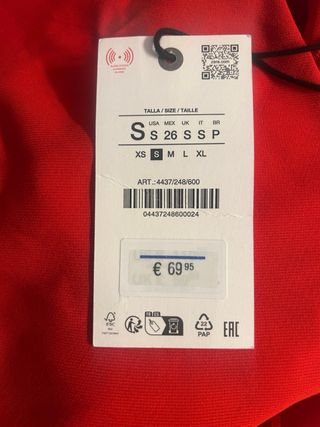 Vestido Rojo Zara Talla M Nuevo con Etiquetas