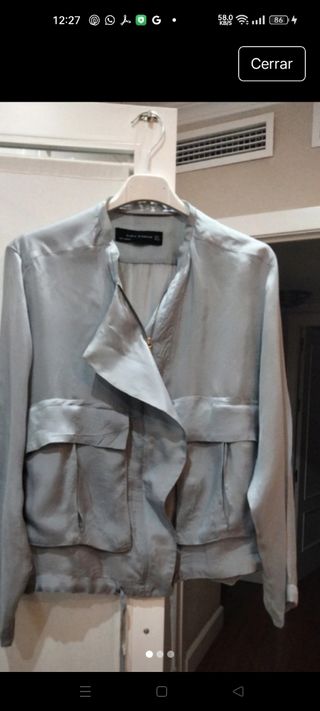 Bomber Zara Seda Gris Talla M