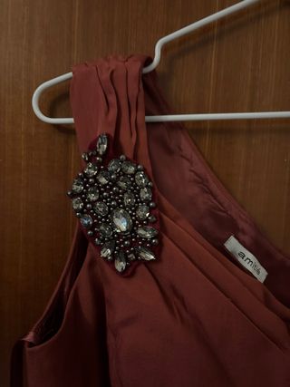 Vestido largo fiesta pedrería t38 color burdeos