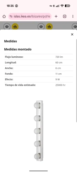 2 Barras LED IKEA LEDSJÖ 60cm Nuevas