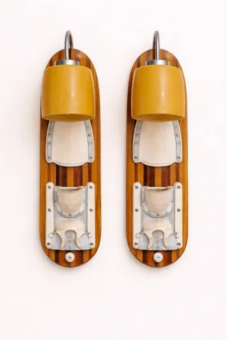 Par Candeeiros Parede Vintage Madeira Metal