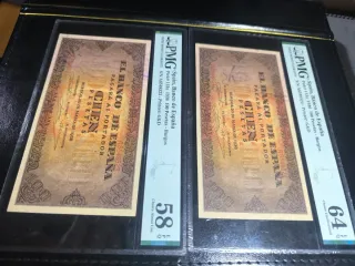 2 Billetes 100 Pesetas 1938 Burgos PMG 64 y 58