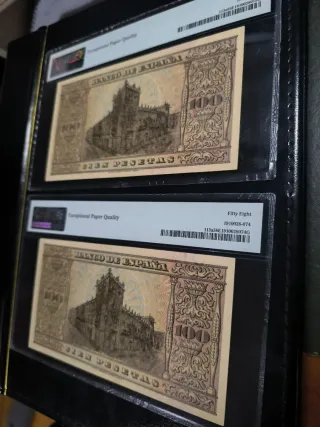 2 Billetes 100 Pesetas 1938 Burgos PMG 64 y 58