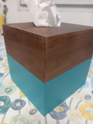 Caja de pañuelos de madera y plástico