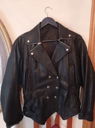 Cazadora Cuero Vintage Mujer Negra