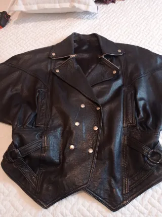 Cazadora Cuero Vintage Mujer Negra