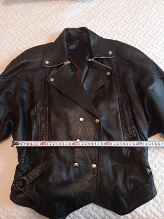 Cazadora Cuero Vintage Mujer Negra