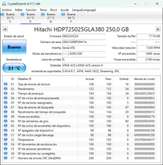 Disco Duro Hitachi 250GB SATA 3.0 7200RPM
